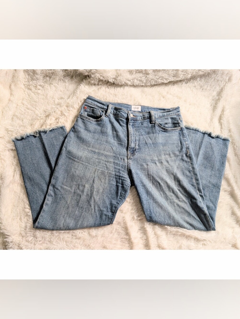 Hudson Noa High Rise Straight Leg Ankle Length Raw Hem Light Wash Denim Jeans